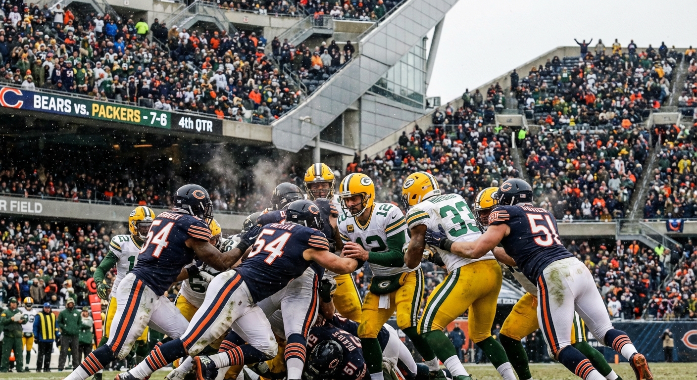 Bears vs Packers rivalry action shot showing intensity of the matchup