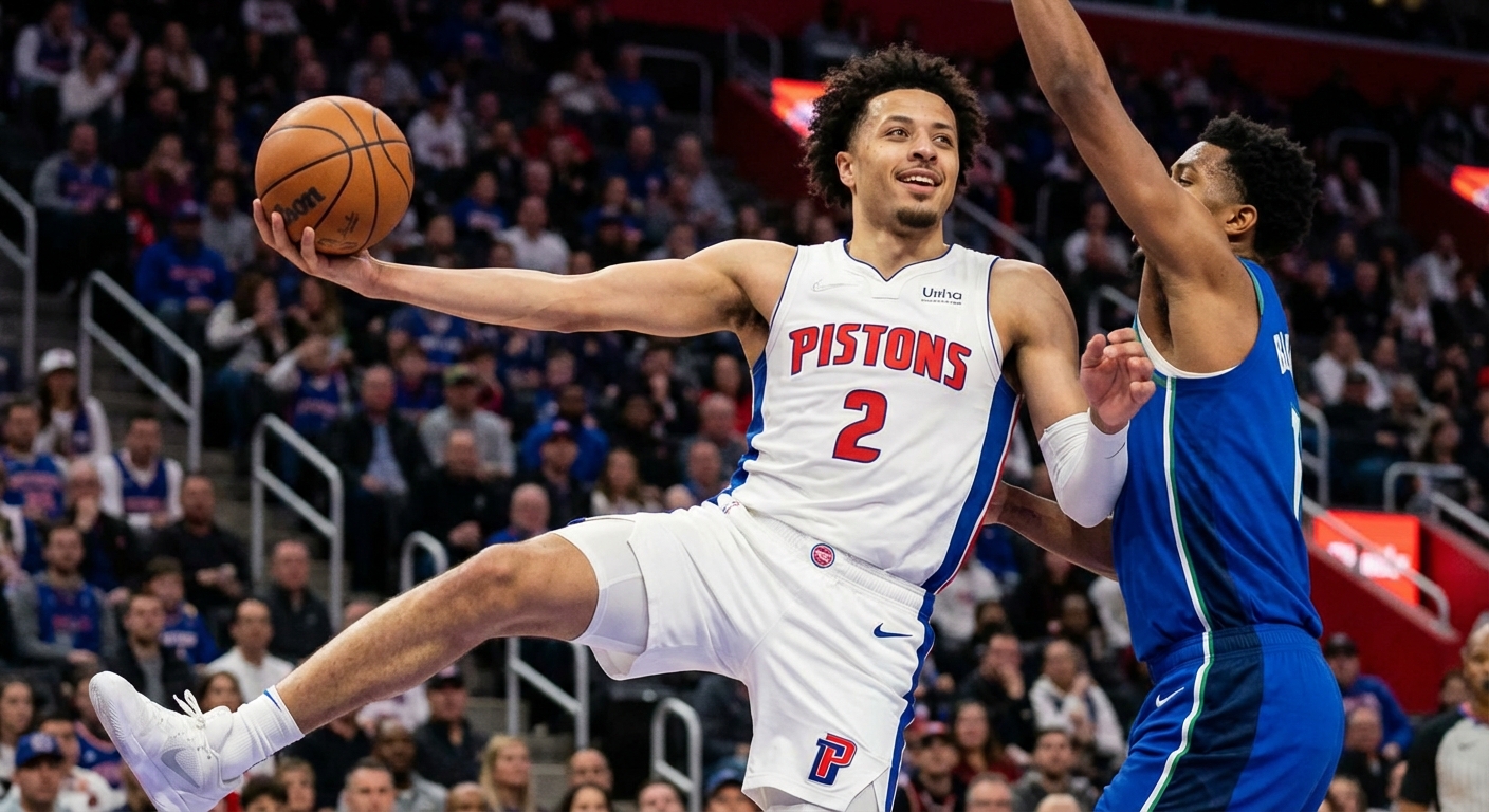Cade Cunningham driving to the basket against a defender