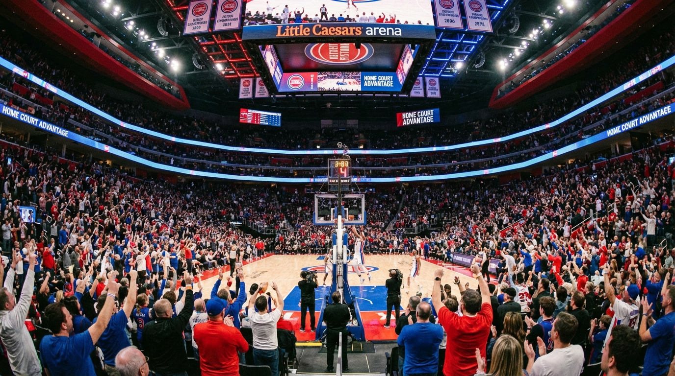 Little Caesars Arena packed with cheering Detroit Pistons fans