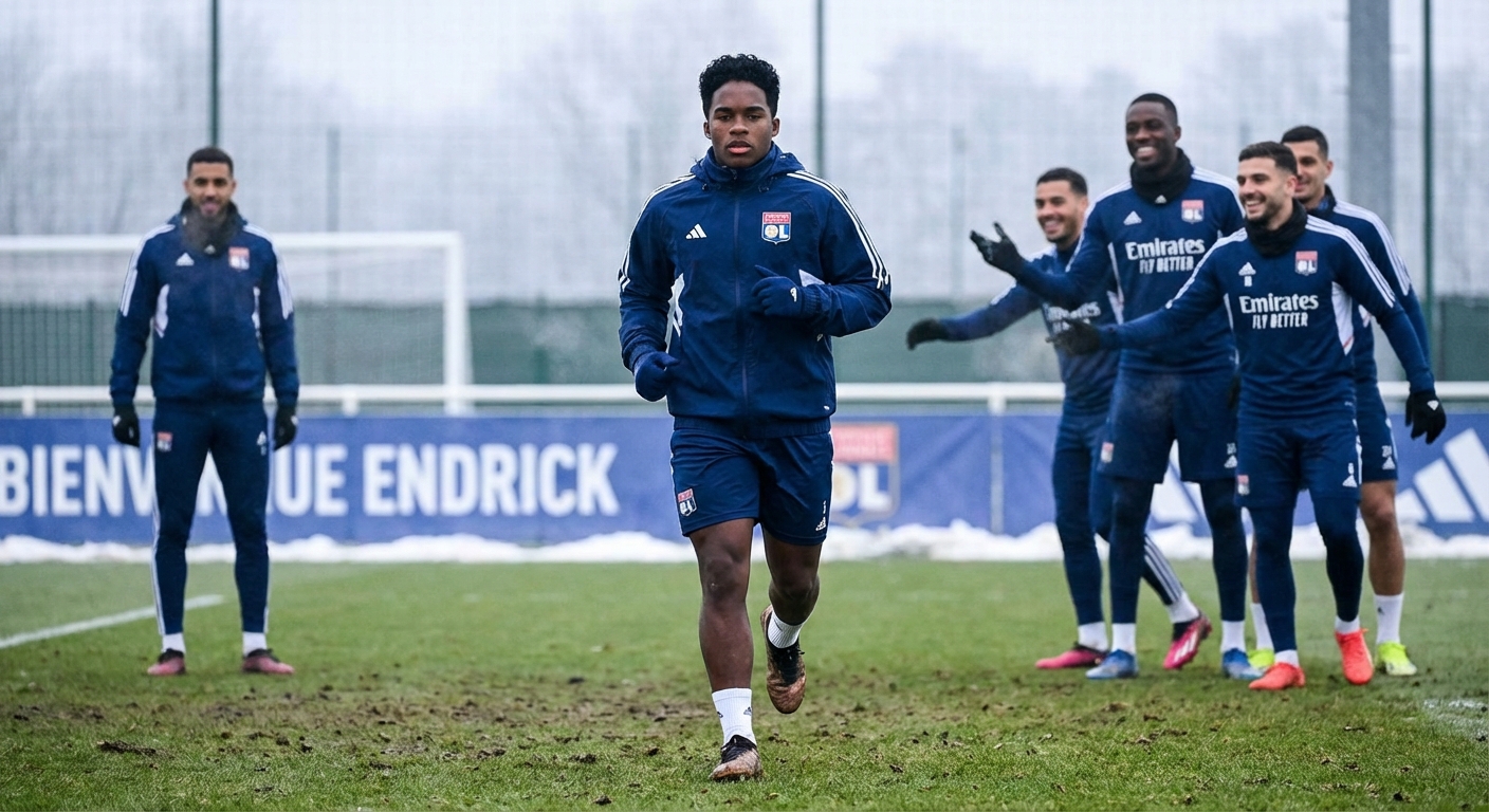 Endrick in Lyon training gear during his first session with the French club