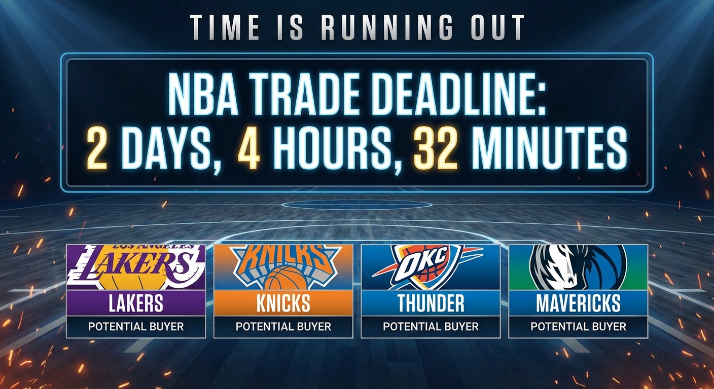 NBA trade deadline countdown with team logos of potential buyers and sellers