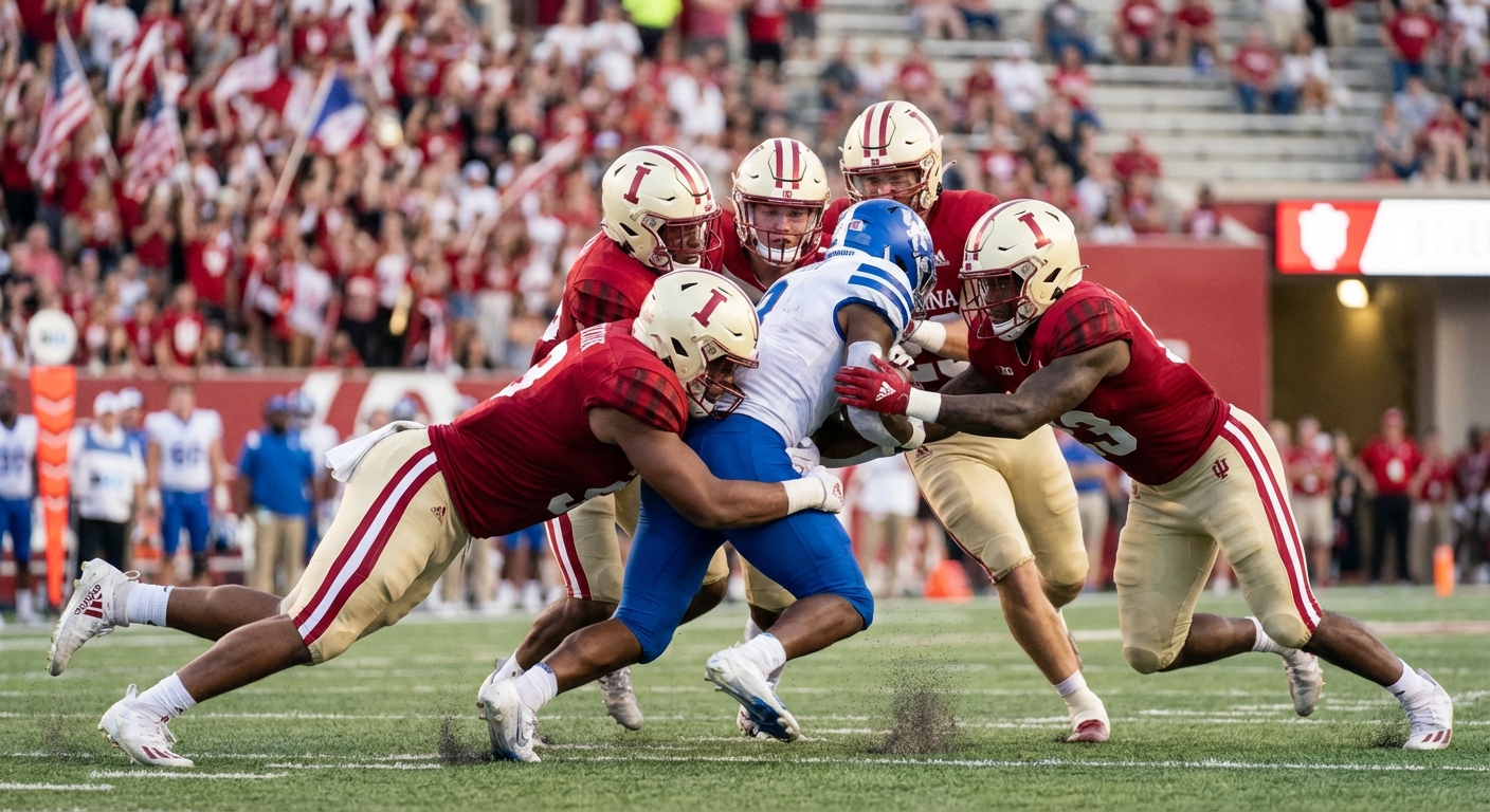 Indiana Hoosiers defense swarming a ball carrier