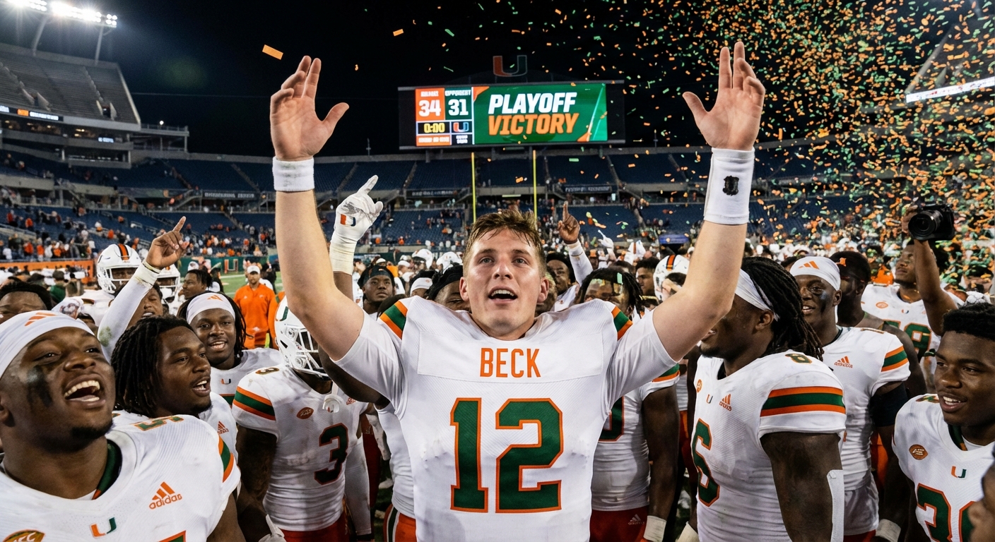 Carson Beck celebrating touchdown in Miami Hurricanes uniform
