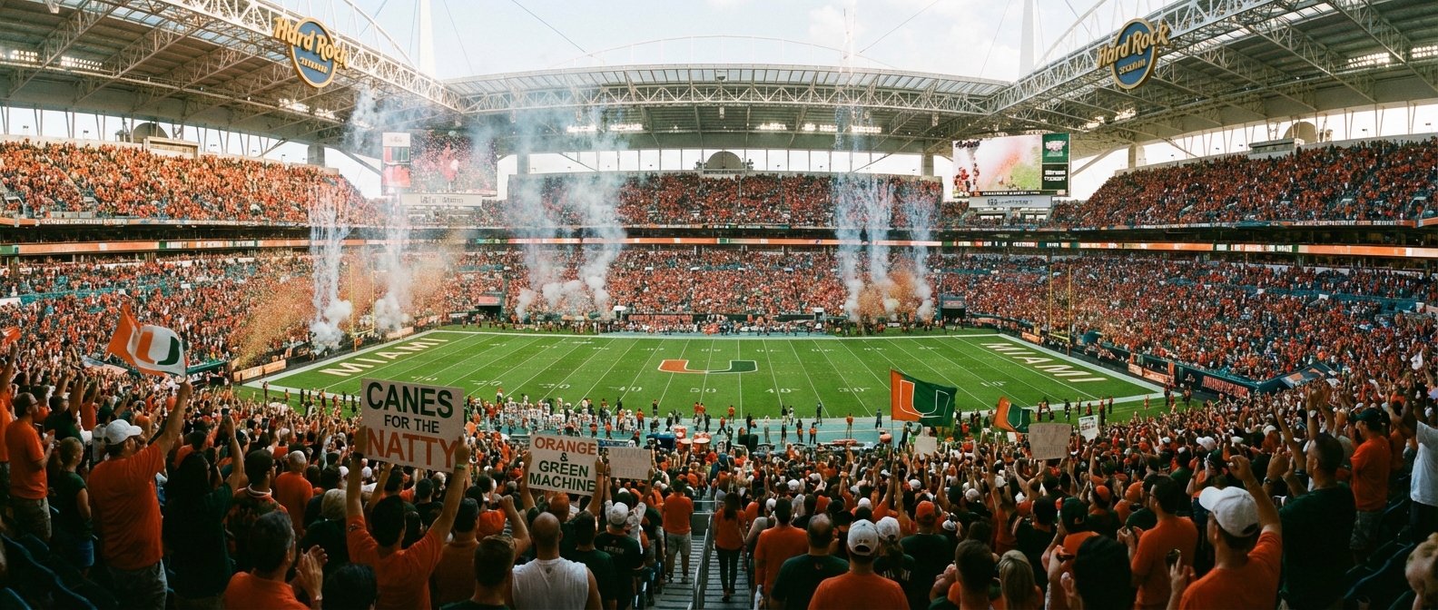 Miami Hurricanes fans celebrating in stands at Hard Rock Stadium