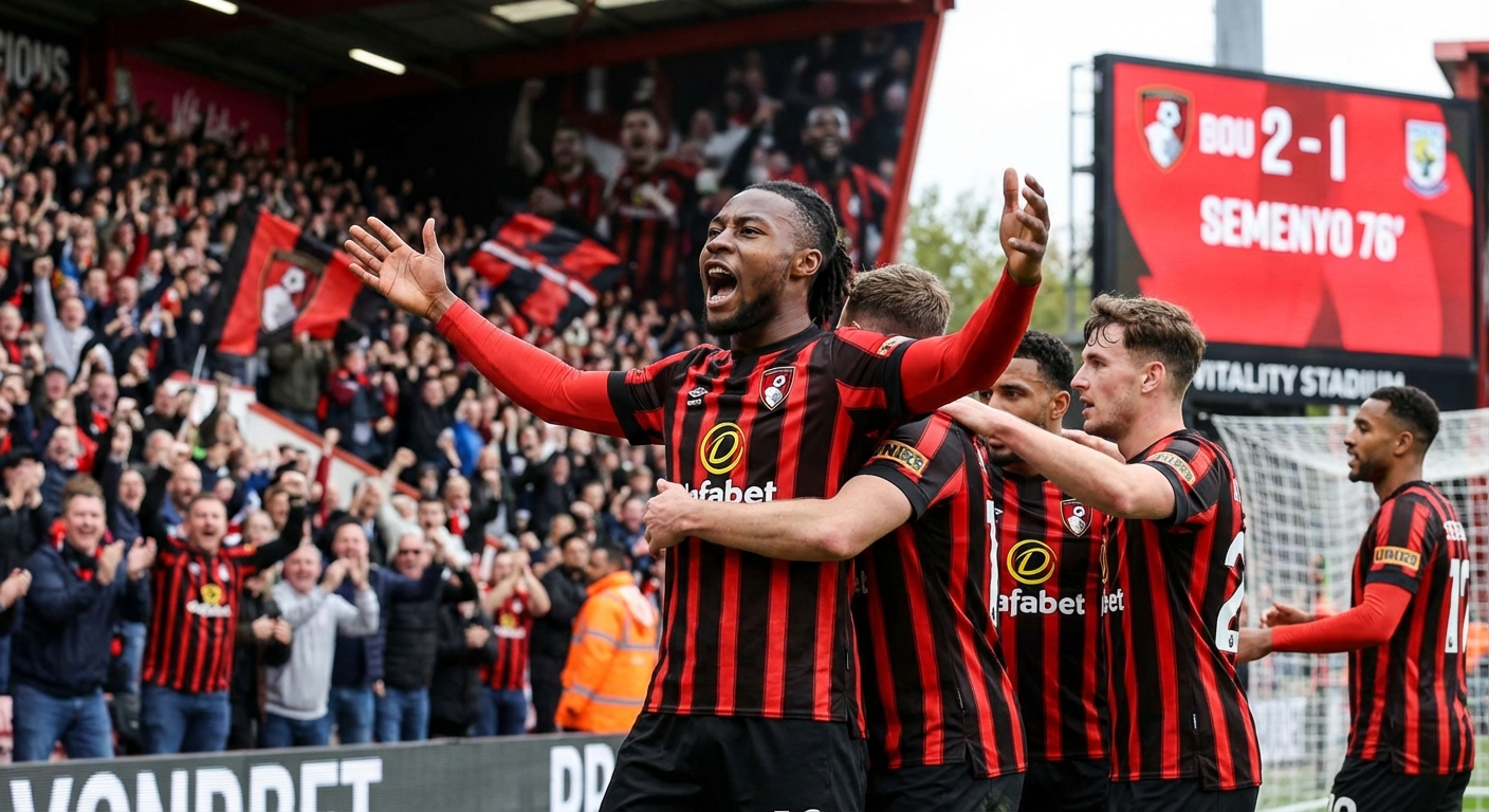 Antoine Semenyo celebrating goal with Bournemouth teammates