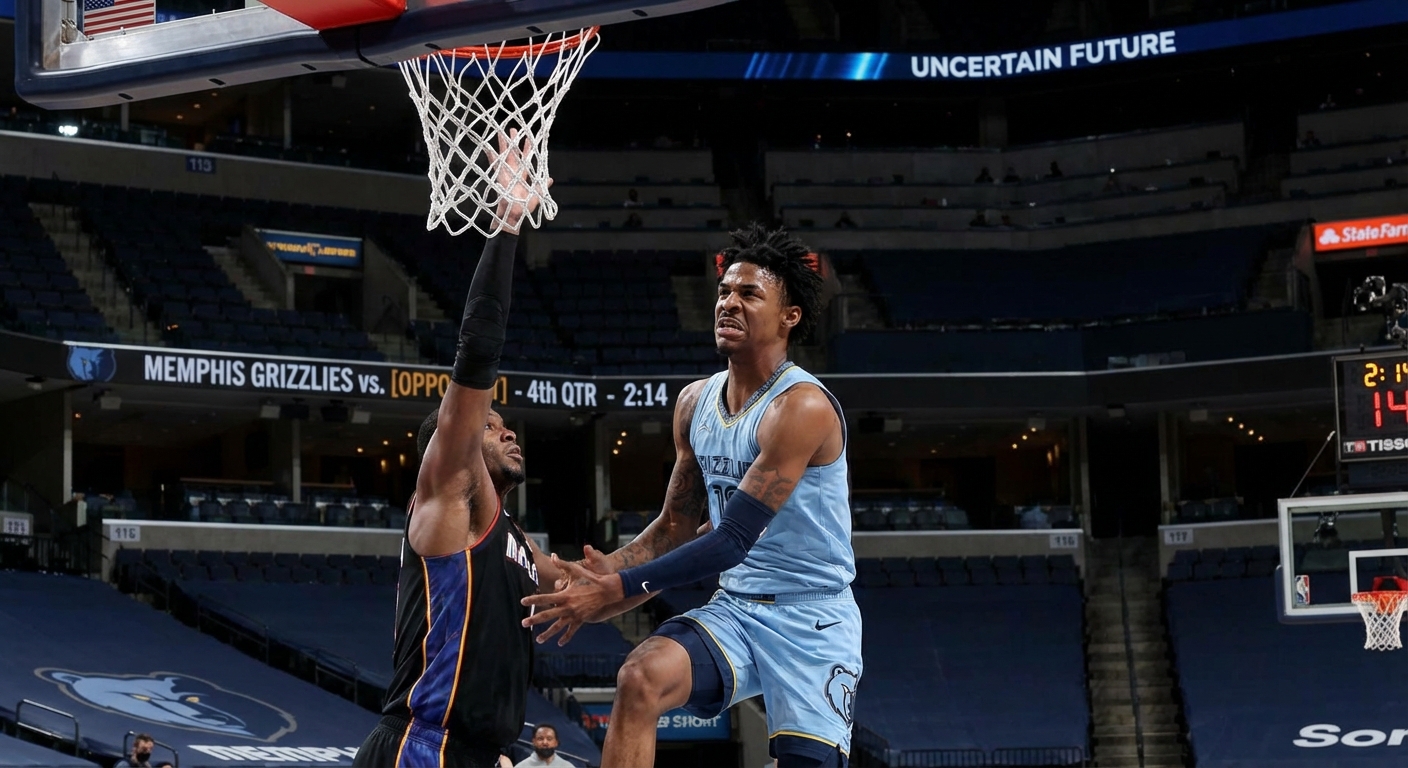 Ja Morant dribbling basketball with intense expression