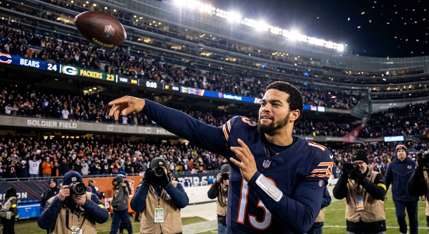 Caleb Williams throwing the game-winning touchdown pass to DJ Moore