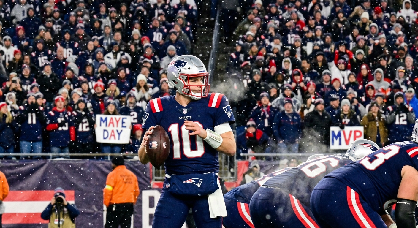 Drake Maye surveying the field at Gillette Stadium in playoff atmosphere