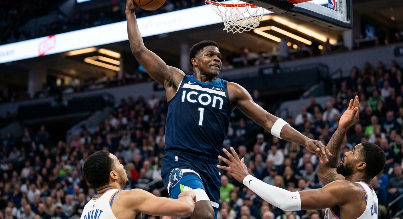Anthony Edwards driving to the basket against defenders