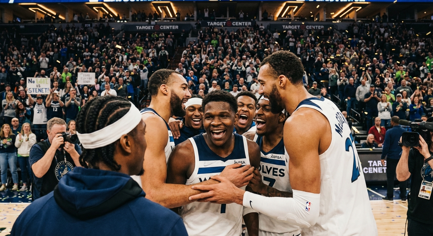 Anthony Edwards with Timberwolves teammates celebrating