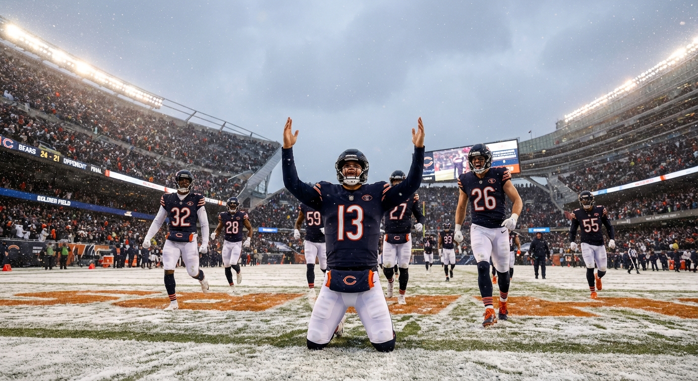 Caleb Williams celebrating after game-winning touchdown to DJ Moore
