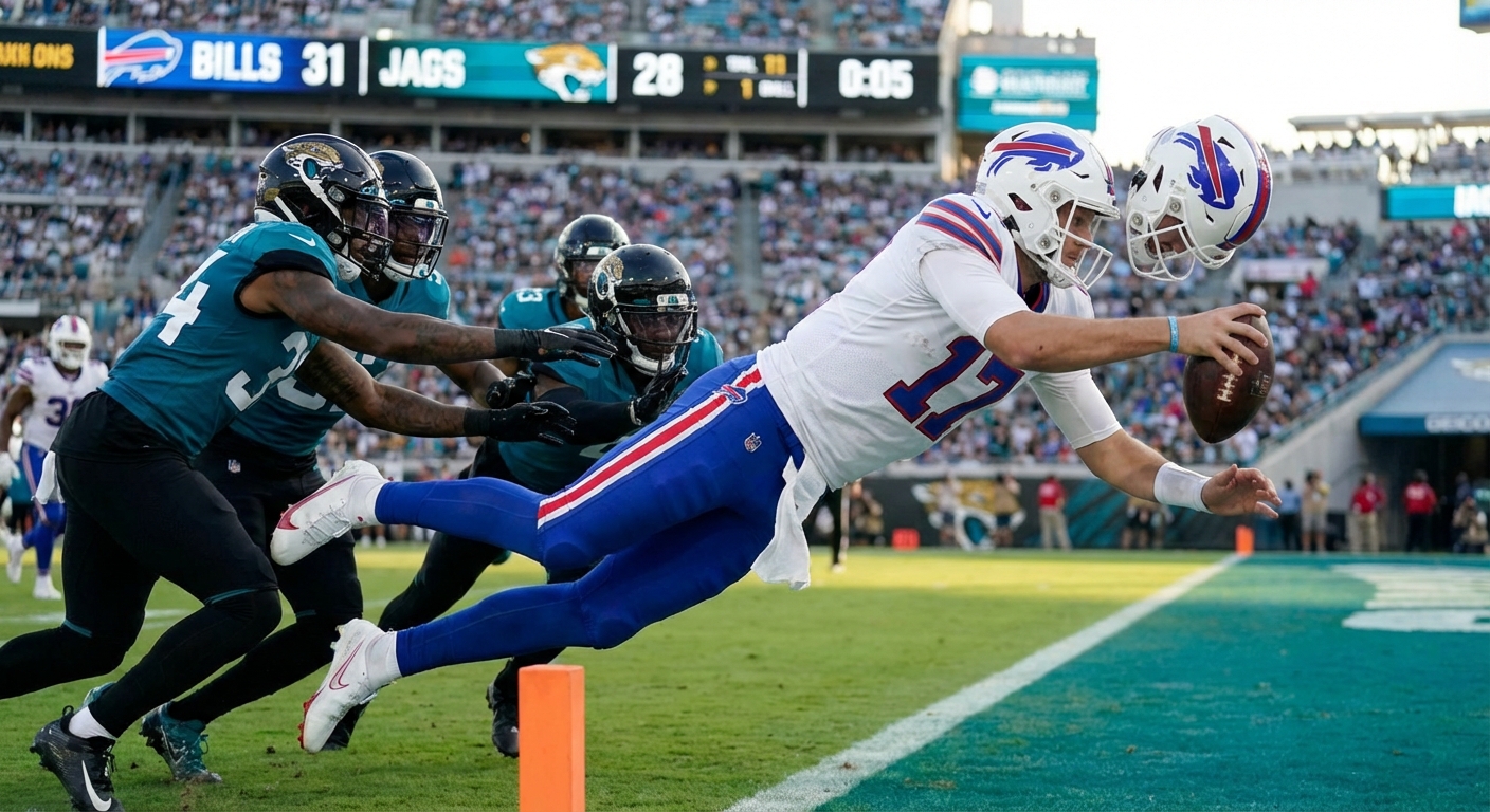 Josh Allen diving into the end zone for game-winning touchdown