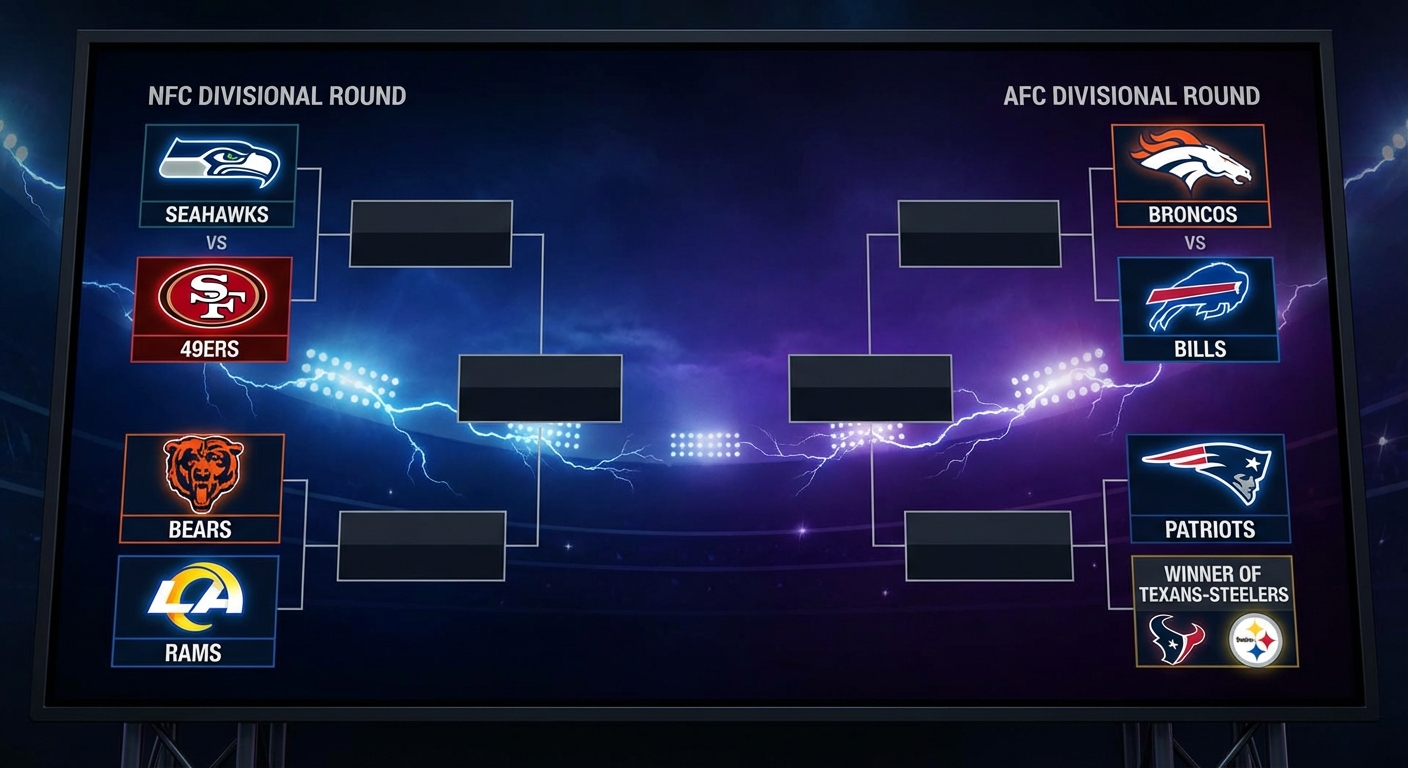 NFL playoff bracket showing Divisional Round matchups