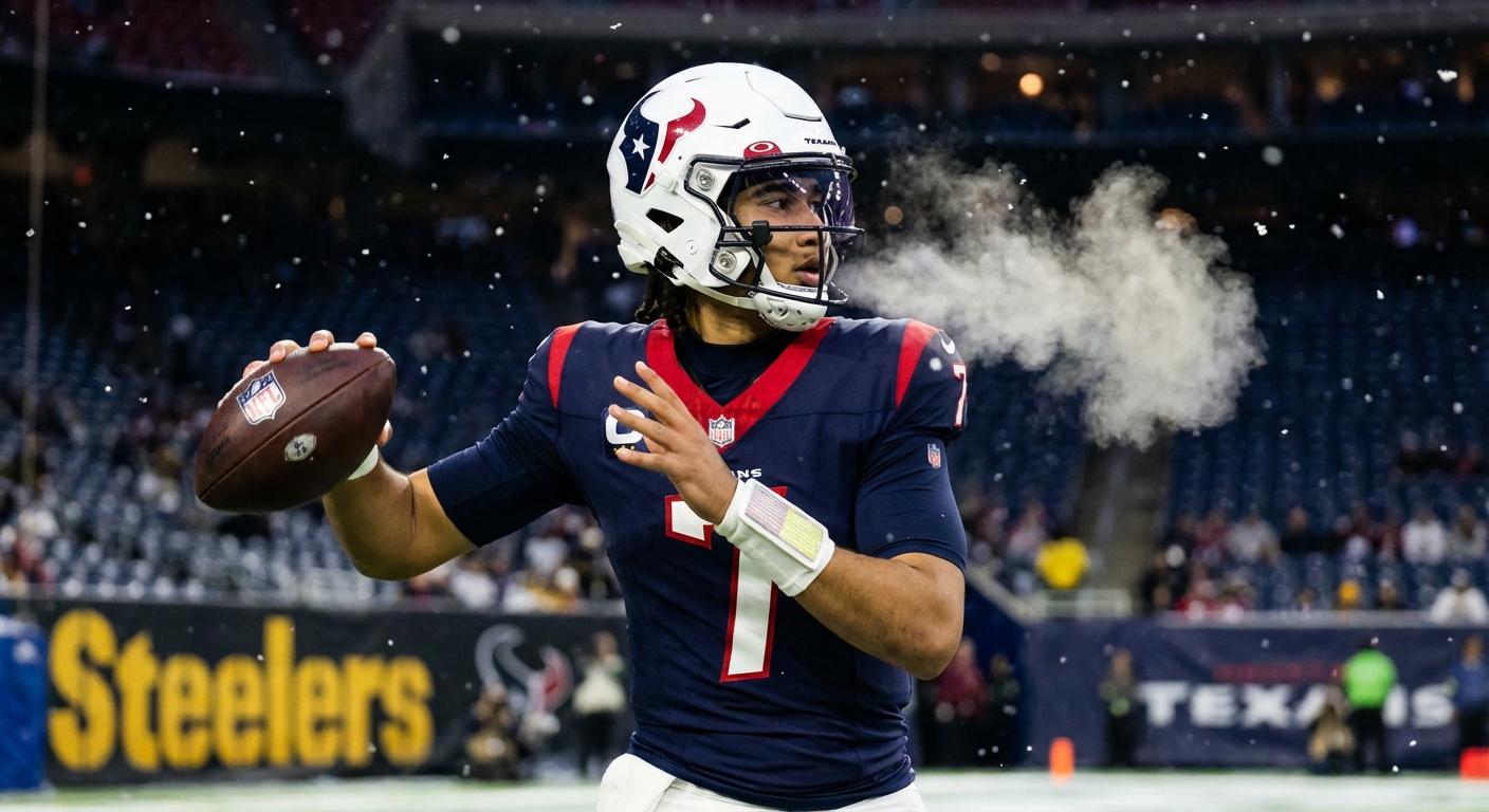 C.J. Stroud throwing in cold weather with visible breath