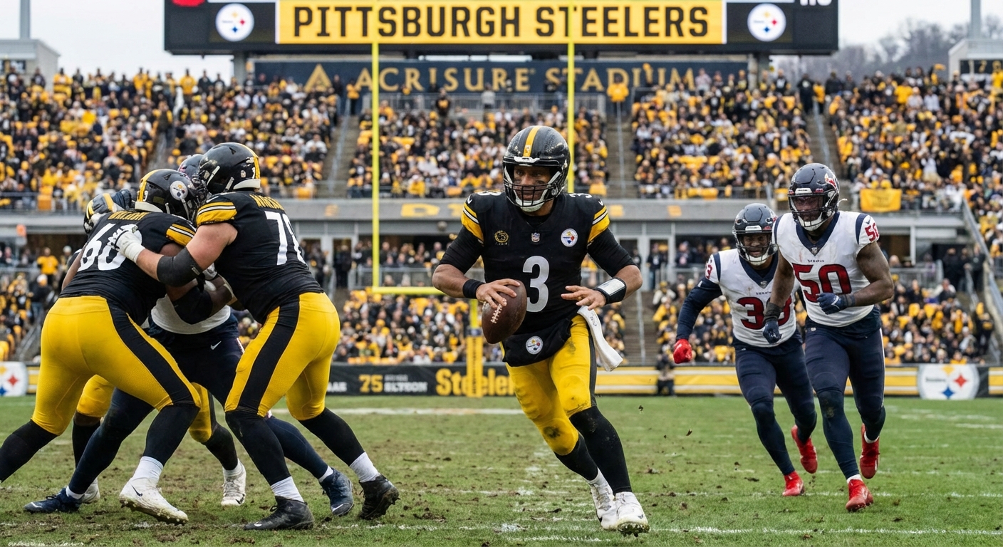 Russell Wilson under pressure from Texans defenders