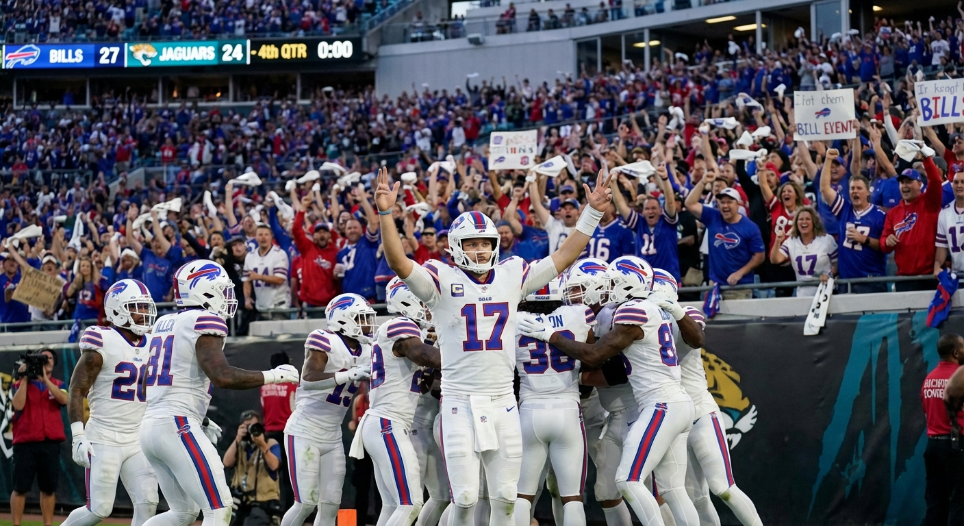 Josh Allen celebrating his game-winning touchdown against Jacksonville