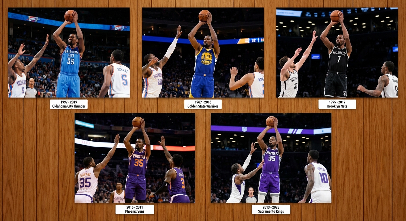 Kevin Durant shooting over defenders throughout his career across different teams