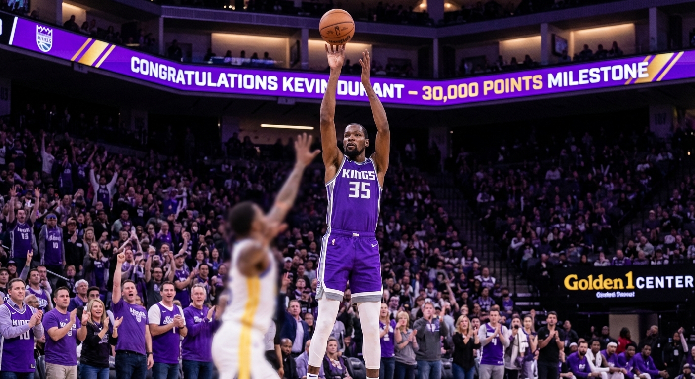 Kevin Durant shooting his signature pull-up jumper in a Sacramento Kings uniform