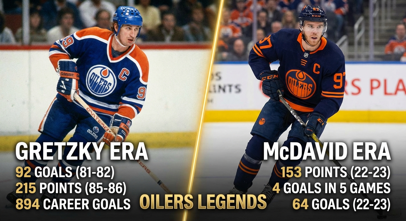 Wayne Gretzky and Connor McDavid comparison graphic showing their point streaks