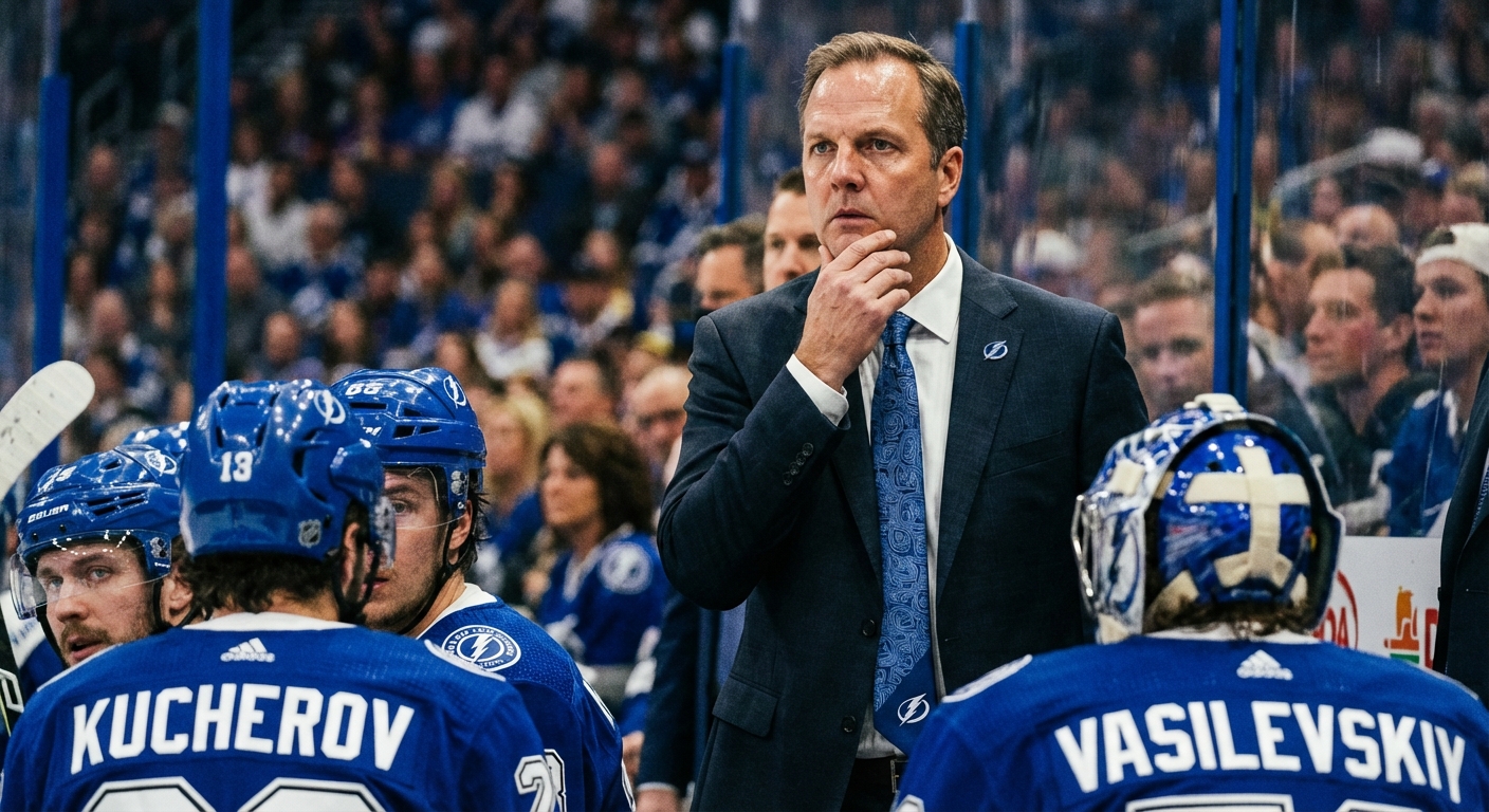 Jon Cooper behind the Lightning bench during a tense moment in the game