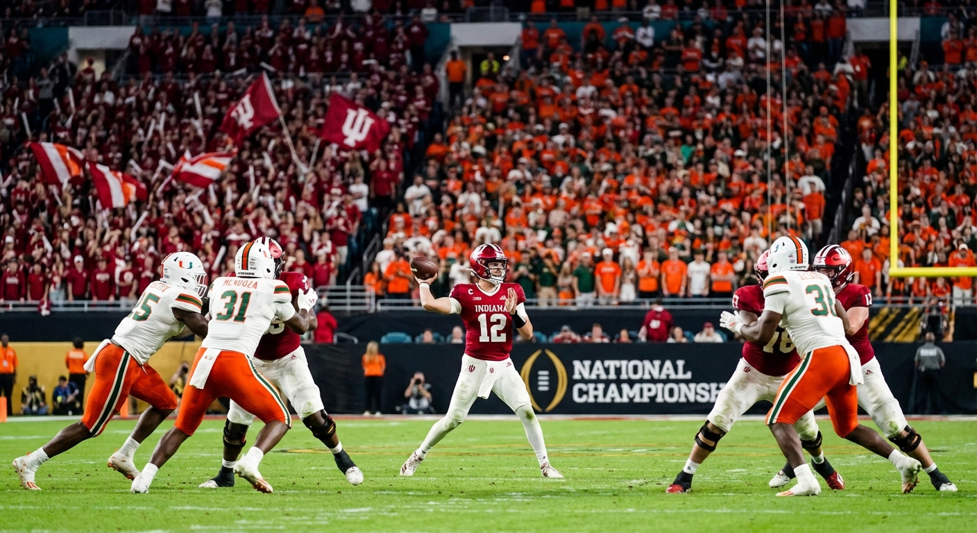 Fernando Mendoza throwing a pass during the national championship game against Miami
