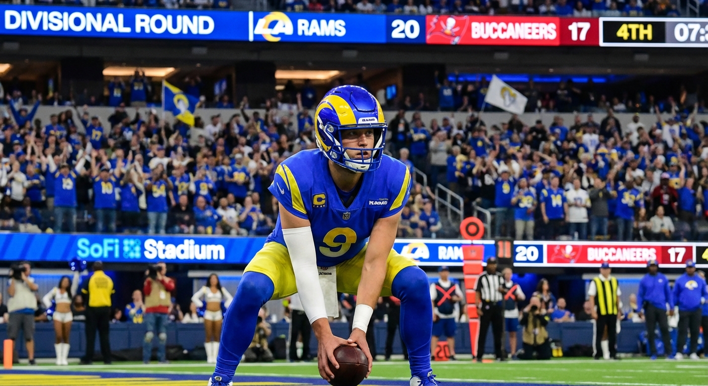 Matthew Stafford preparing for a snap during Rams playoff game