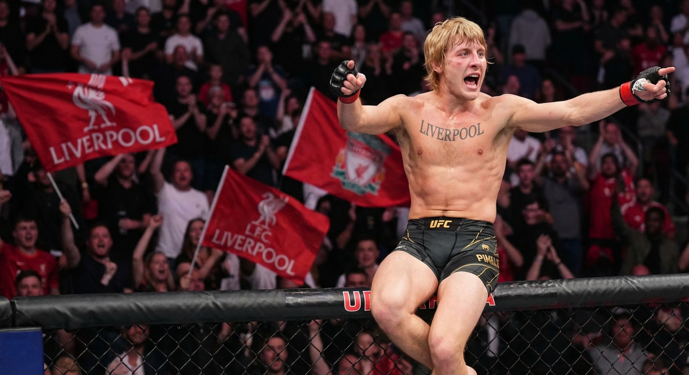 Paddy Pimblett celebrating after a victory with the crowd
