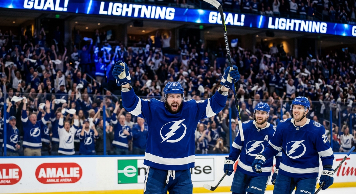 Nikita Kucherov celebrating after scoring during the winning streak