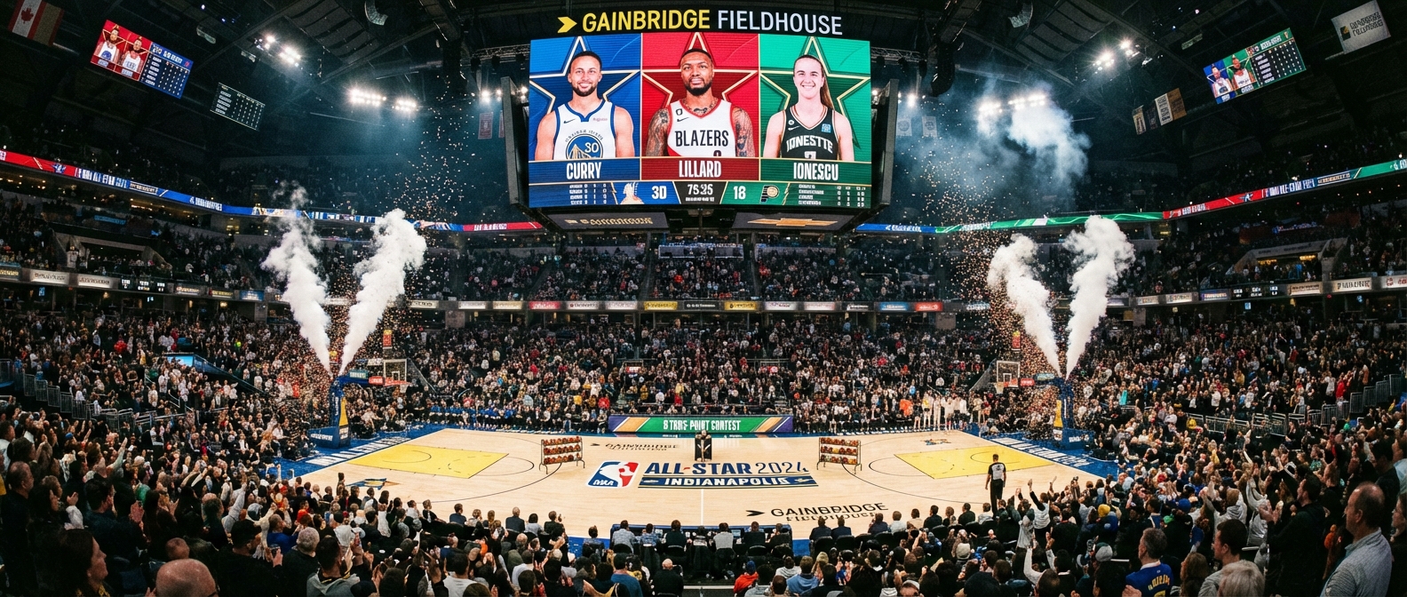 Panoramic view of a basketball arena during All-Star Weekend festivities