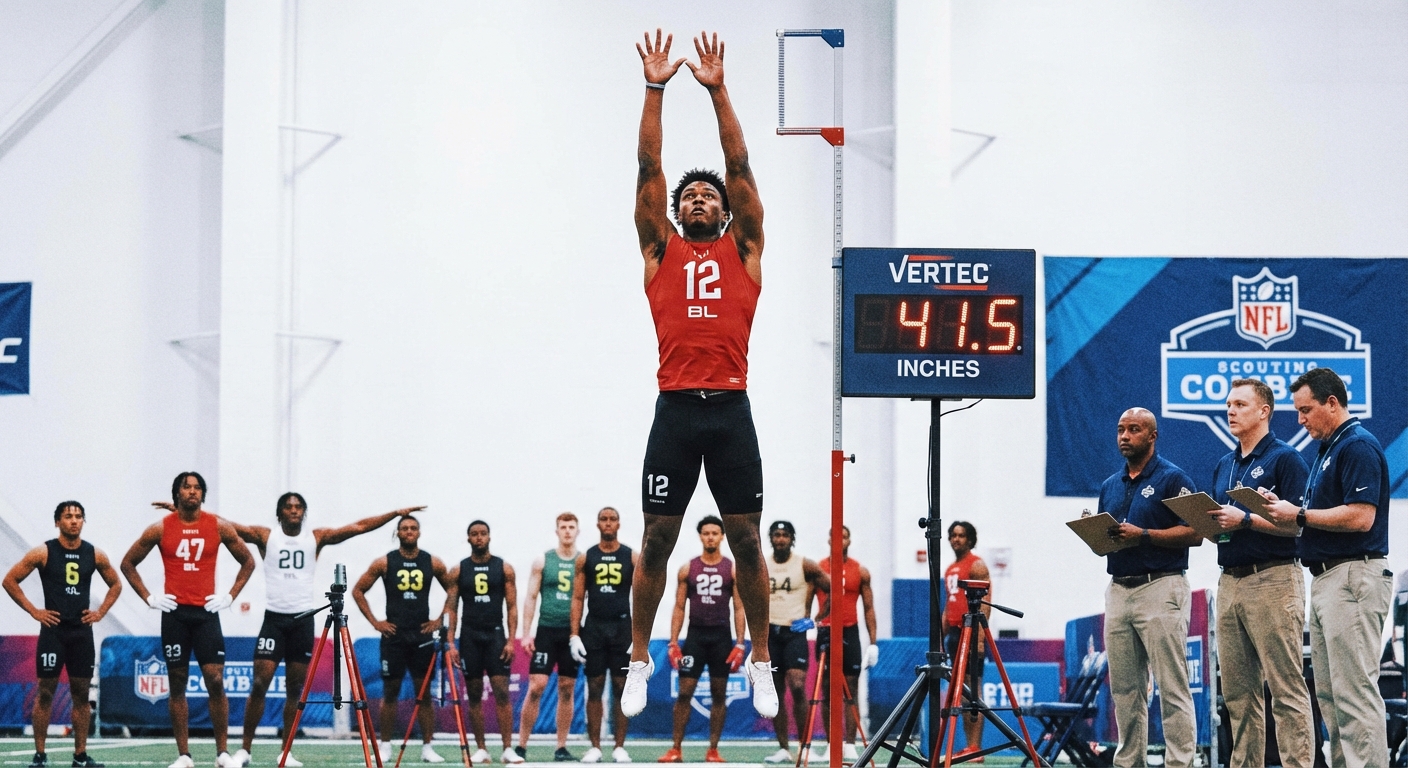 Football prospect performing a vertical jump test at the NFL Combine