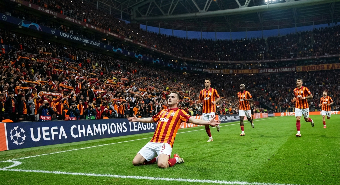 A Brazilian midfielder celebrating a stunning long-range goal during a Champions League night match